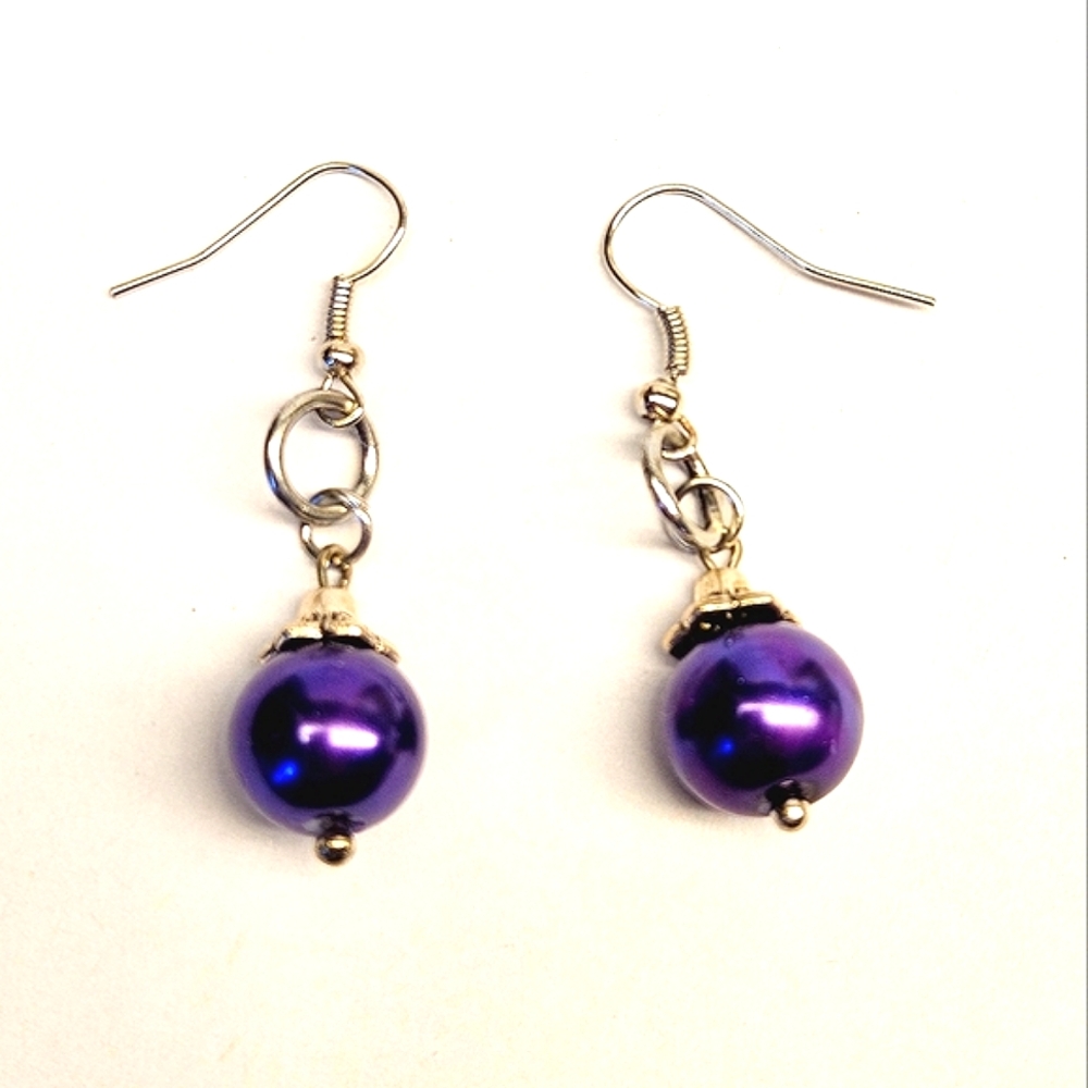 Dark Purple Faux Pearl Earrings